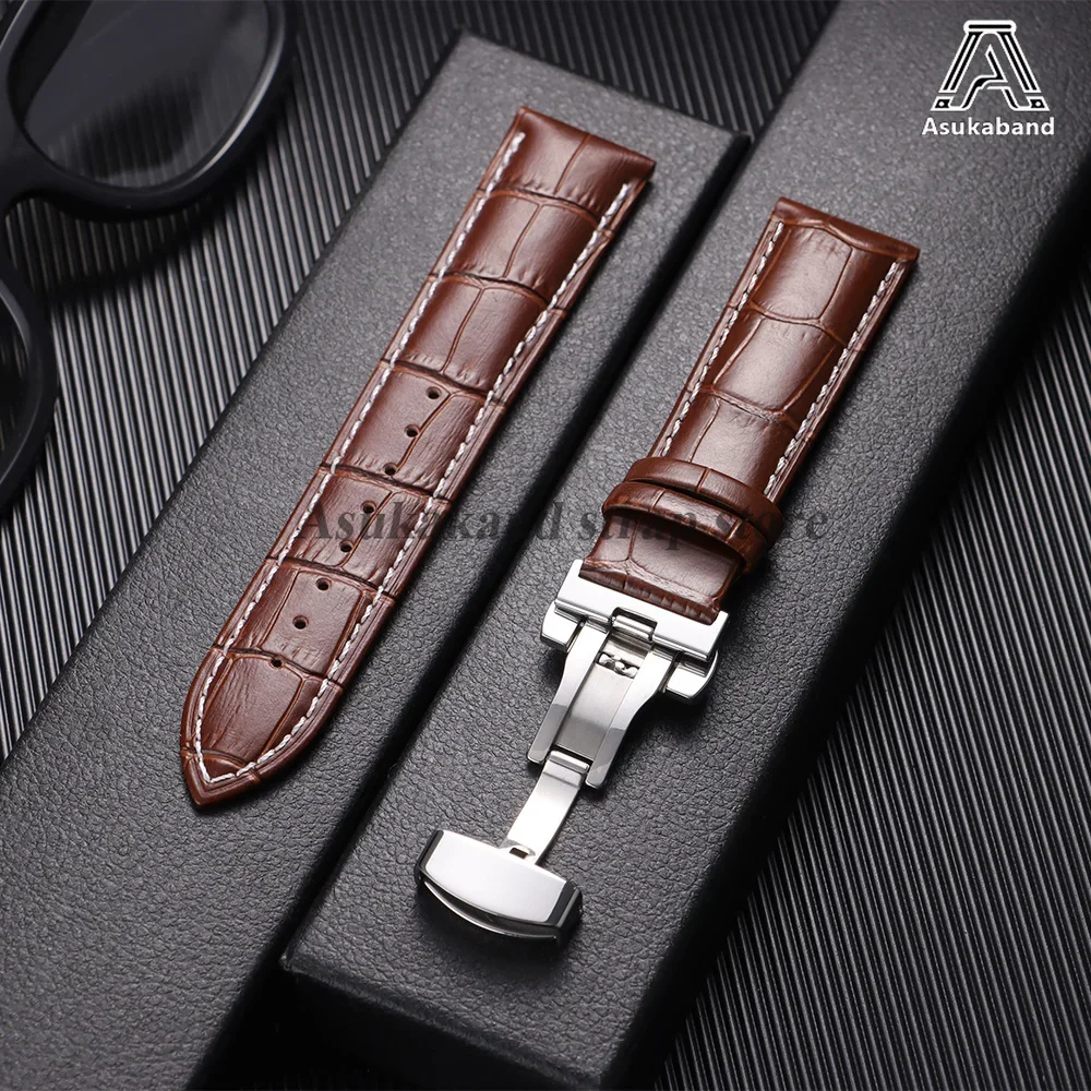 Echtes Leder-Uhrenarmband 18mm 20mm 22mm 24mm für Omega für Seiko Vintage Leder 14/18/19/21mm Herren Schmetterlingsverschluss Uhrenarmband – Detail 16