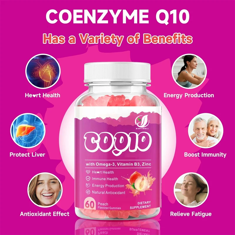 Sugar Free CoQ10 Gummies 250mg, Combined with Vitamin B3 and Zinc, Magnesium Supplements, Suitable for Antioxidant Support