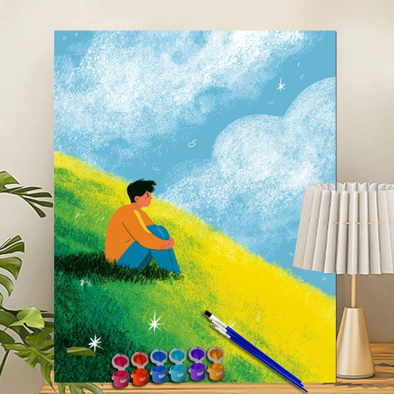 Painting By Numbers Hillside Boy Acrylic Paint Canvas Dropshipping Portrait Family Children Photo Christmas gifts
