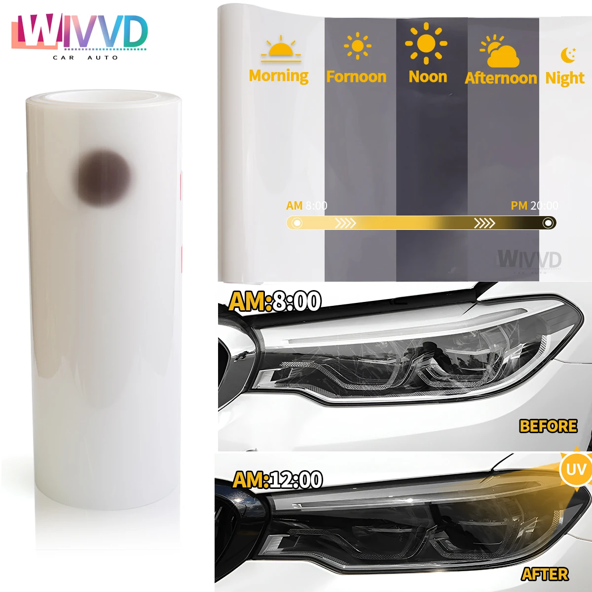 Car Styling PPF TPU Smart Photochromic Headlight Protection Film Color-Changing Self-healing Anti-scratch Film