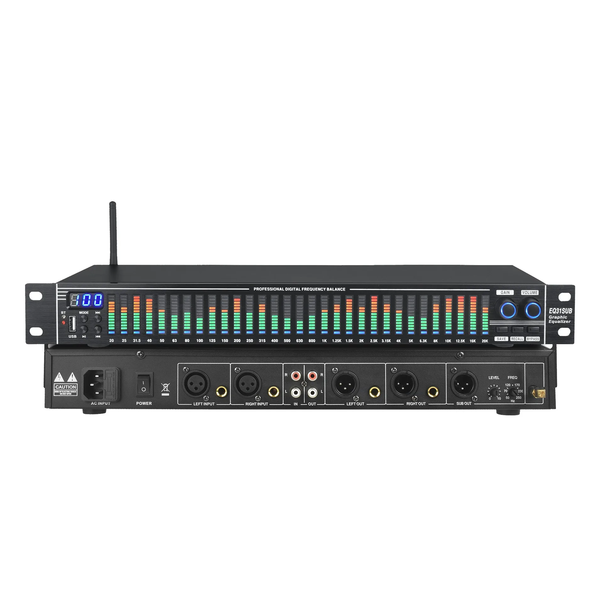 EQ31SUB Professional 31-Band Graphic Equalizer Sound Equipment with Independent Subwoofer Output, Bluetooth