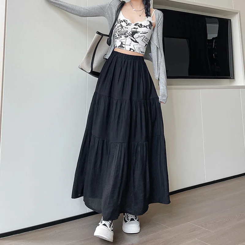 Elegant High Waist A-Line  Skirt White Gentle Style Spring 2024 New Slimming Drapey Cake Skirt Long Skirts for Women