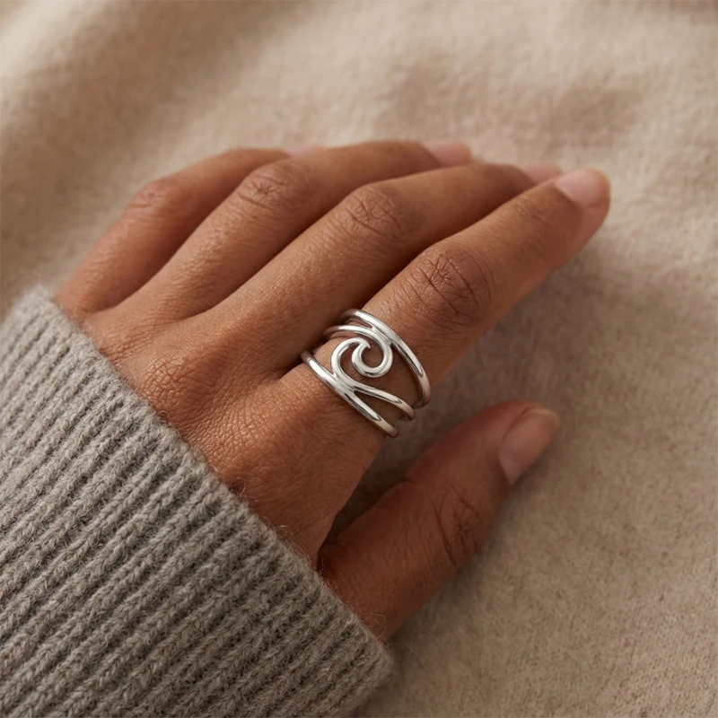 Täglich tragbare geometrische offene Zirkonia-Ringe für Damen, silberfarben, hochwertige Damen-Accessoires, Hochzeits- und Party-Schmuck