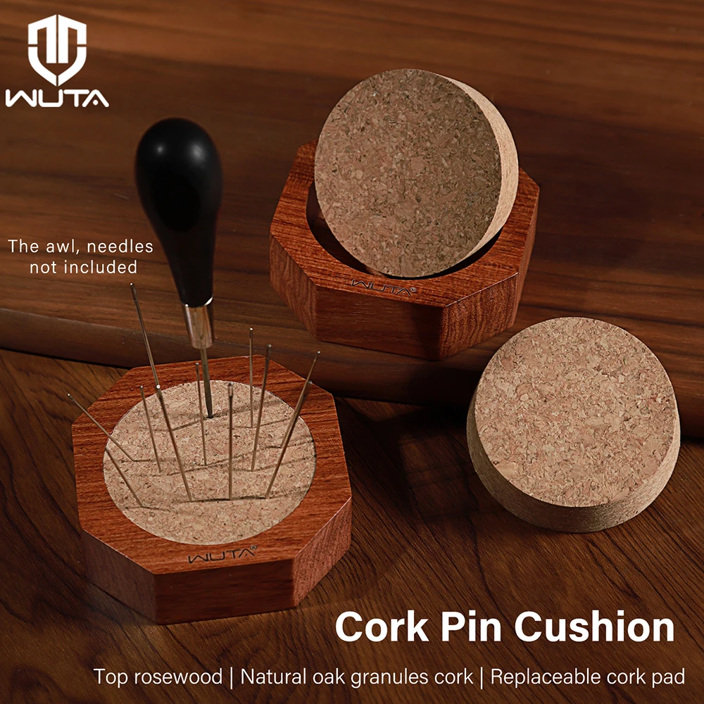 WUTA Wood Cork Pin Cushion Octagon Rosewood Base Needle Pincushion Pin Holder for Sewing Quilting Stitch Needlework Storage Tool