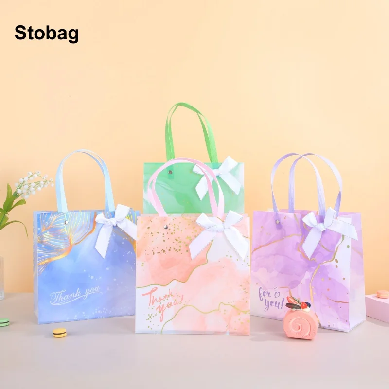 

StoBag 12pcs Gift Tote Bags Candy Cake Packaging PP Plastic Handbag Waterproof Storage Reusable Pouches Birthday Party Favors