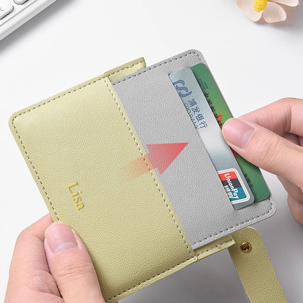 Customized name PU card case with zipper, multi-card slot, fashionable and compact card holder, anti-magnetic property