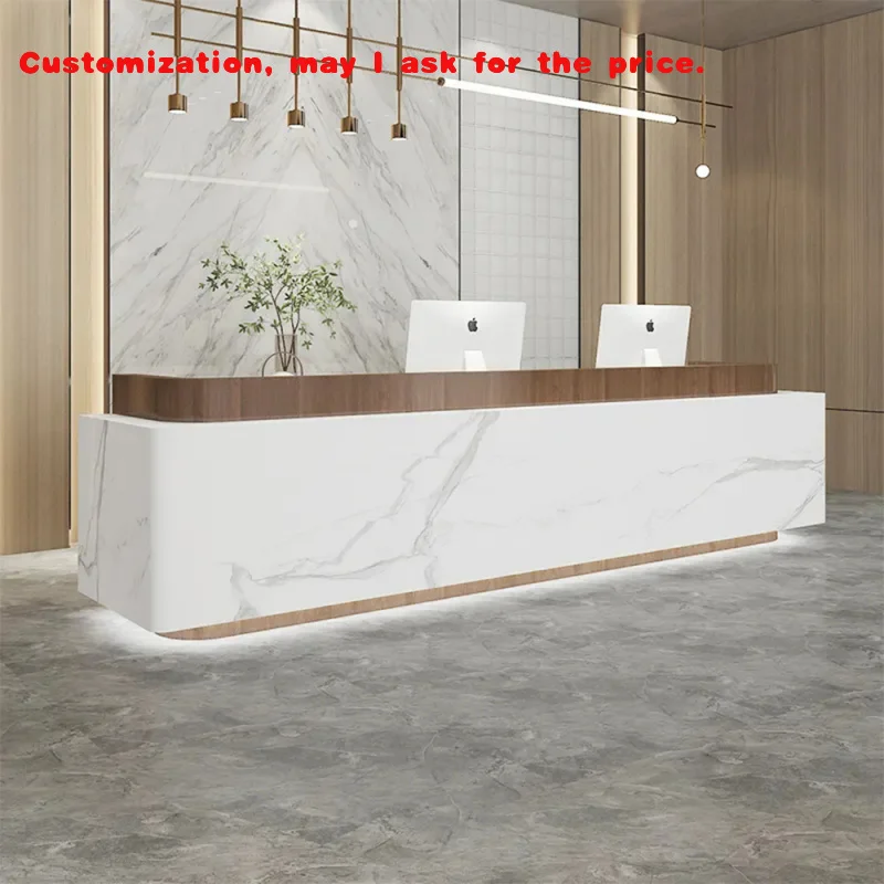

custom.LR-RD-050 Hot Sale Modern Luxury Reception Desk Nordic Style Front Desk Wooden Reception Counter Company or Hotel Rec