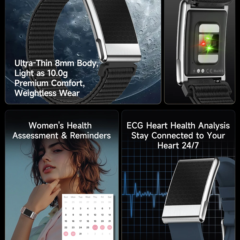 New Screenless Lightweight Fitness ECG Smart Bracelet Heart Rate Blood Pressure Monitoring Waterproof Sports Band Watches