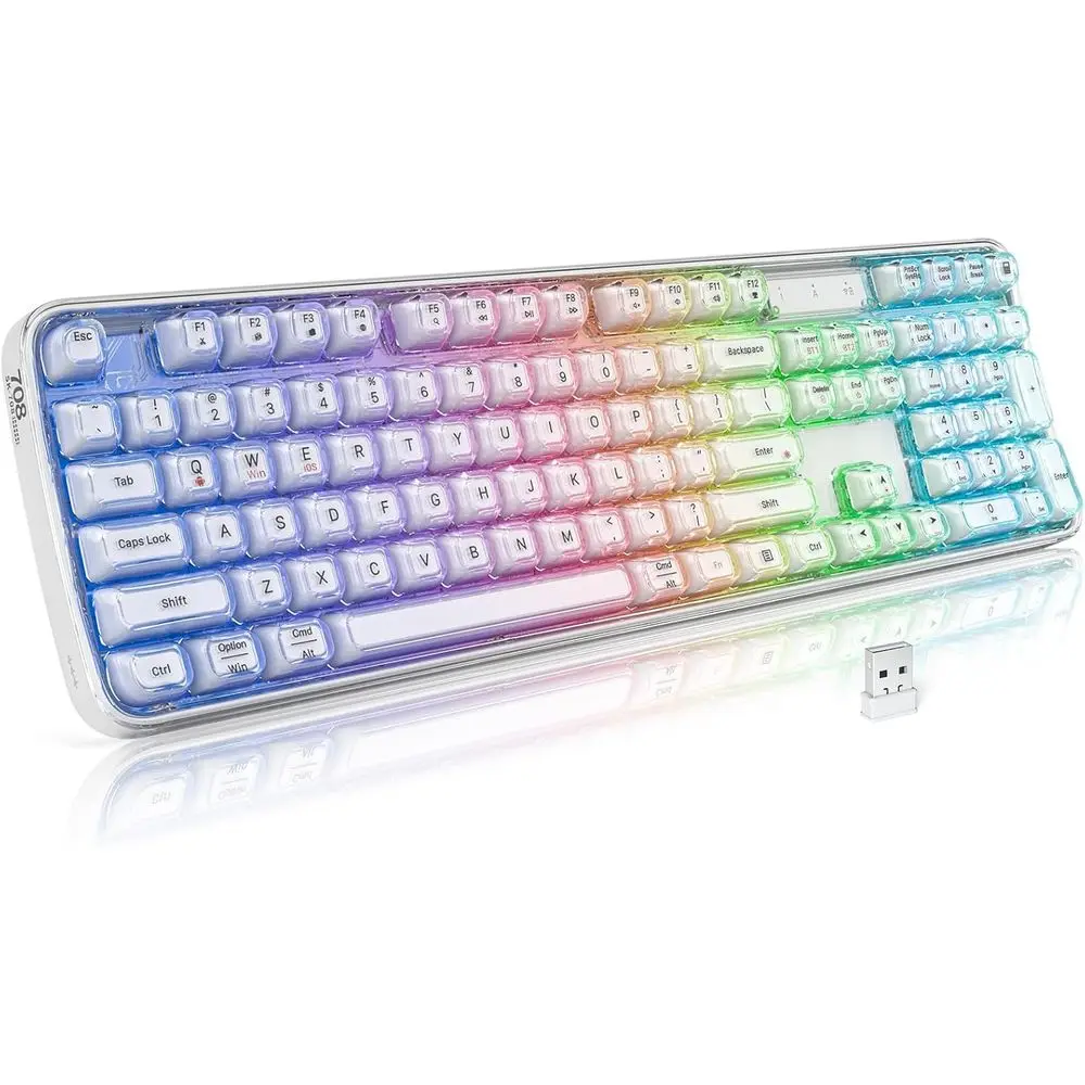 Rechargeable RGB Backlit Ergonomic Keyboard with Transparent Keys for PC, Laptop, Home, and Office Use