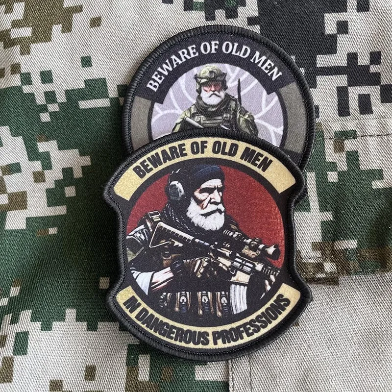 The Angel Guarding The Soldier,Beware of Old Men Morale Badge Printed Patch Hook & Loop, Military Tactical Applique For Backpack