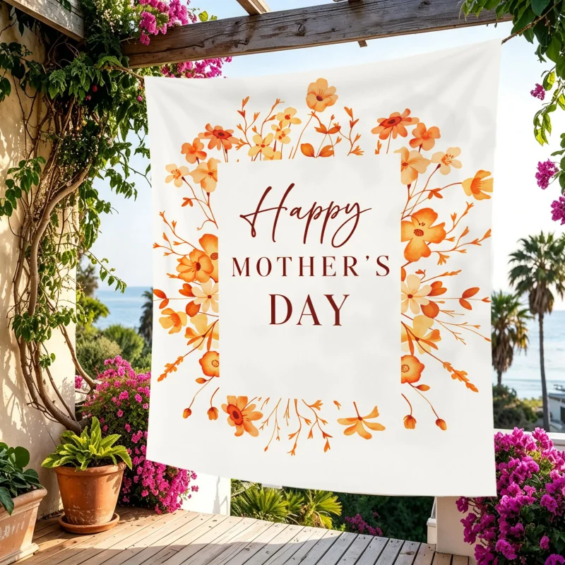 2026 Mother's Day Daisy Orange Flower Tapestry Watercolor Butterfly Polyester Wall Hanging Decoration Room Decoration