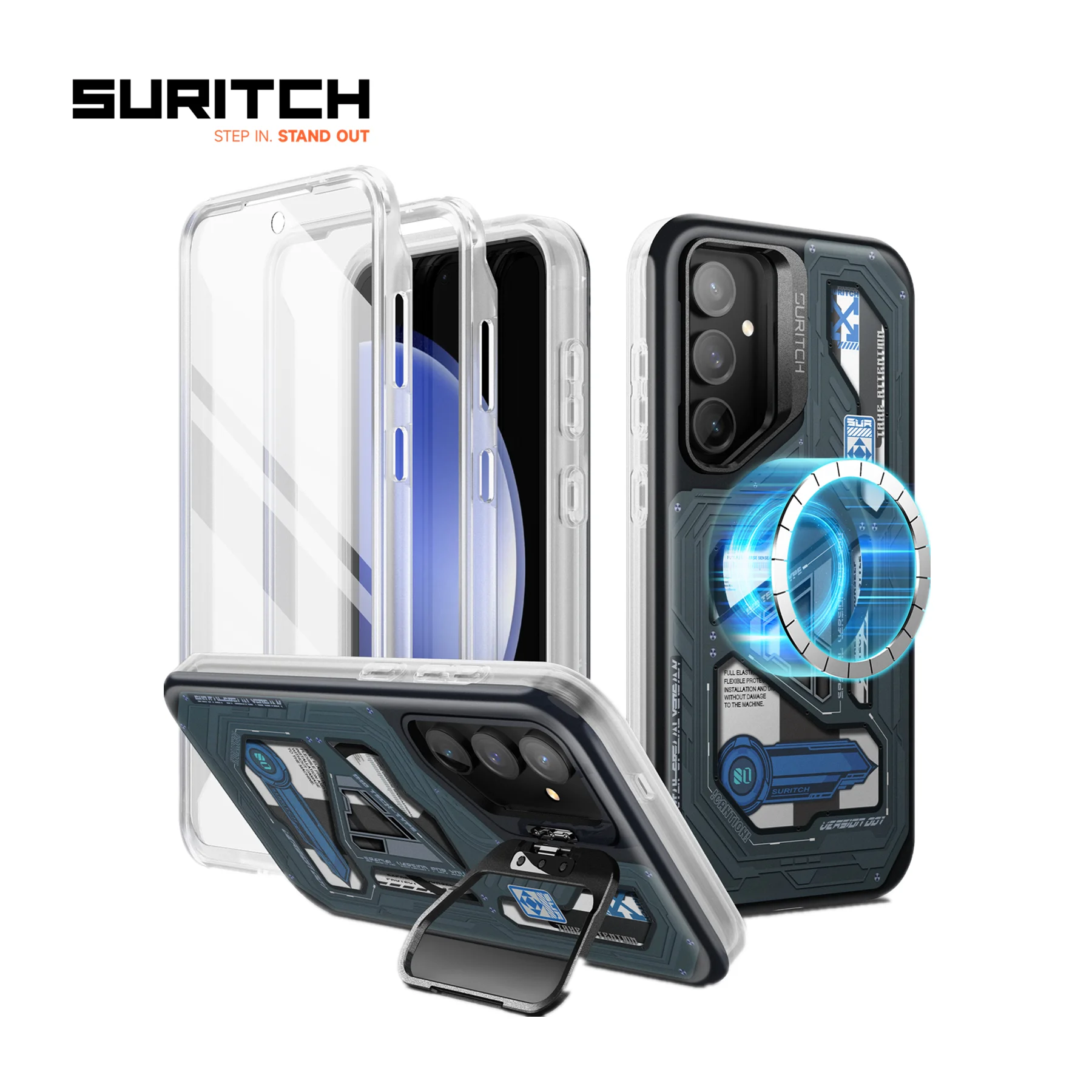 For Samsung Galaxy S24 Ultra Case Compatible with MagSafe Full-Body Dual Layer Rugged Shockproof Magnetic Case with Camera Stand