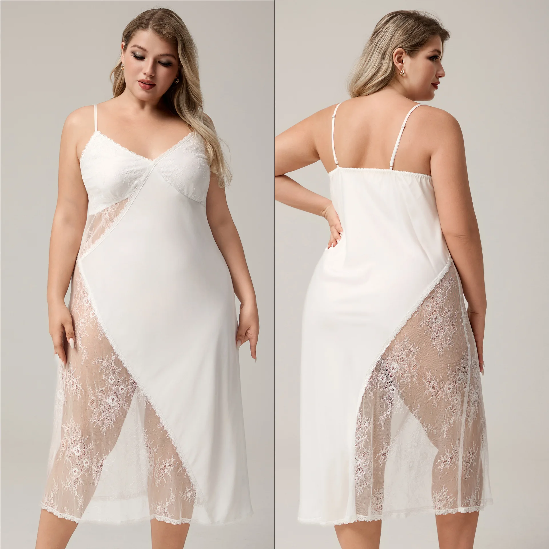 

Women's Sleepwear Lace Patchwor Nightgown Sexy Suspender Nightdress Intimate Lingerie Home Dressing Gown Casual Satin Loungewear