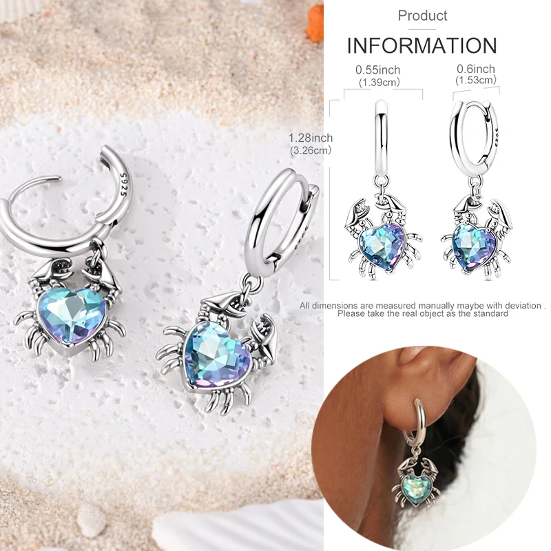 Luminous Shell Women Earrings Original 925 Sterling Silver Ladybug Crab Hoop Earrings Engagement Wedding Jewelry