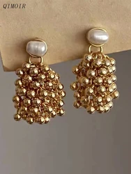 Cluster Beads Earrings For Women Cream Pearl Ear Post Drop Studs Fashion Cute Jewelry Vintage Metal Balls Tassel Gift Girl C1101