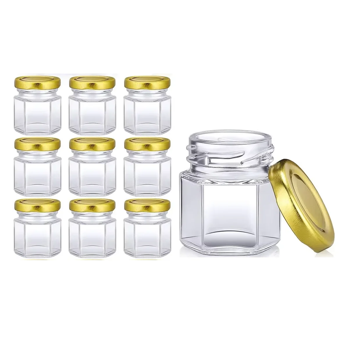 1.5oz ,10pcs Little Glass Honey Jar - Glass Honey Jars with Gold Lids for daughter Shower