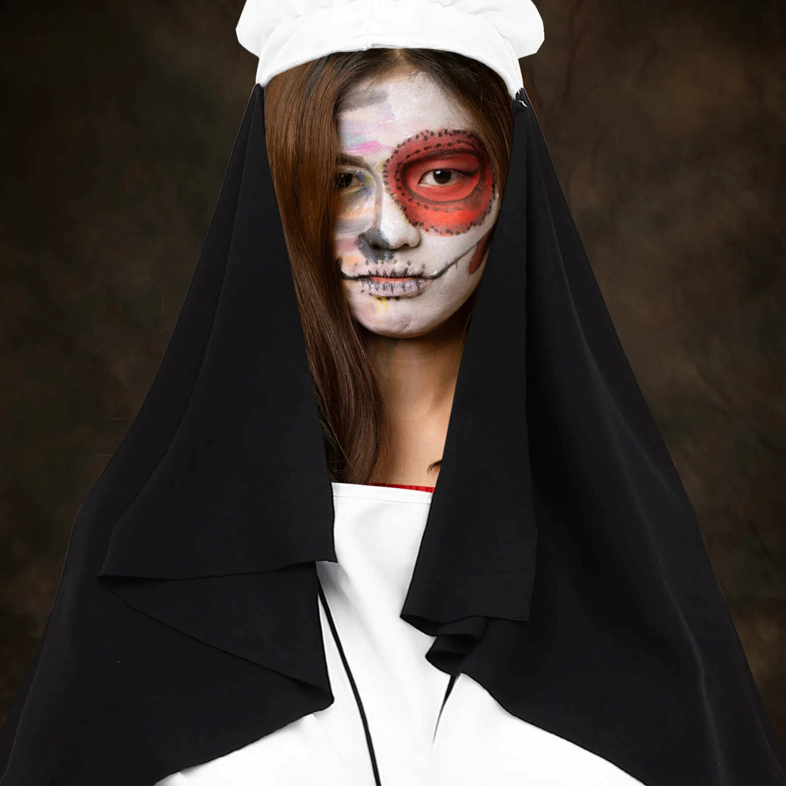 1 set Headscarf Neck Wrap Set Masquerade Party Costume Accessories Fabric Decorations Halloween Props Large Cross Pendant