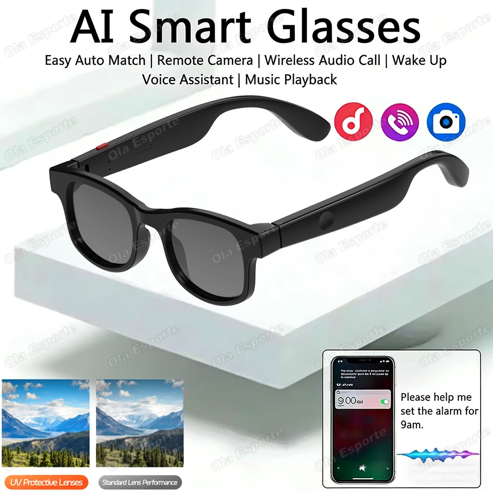 

2026 New AI Smart Bluetooth Glasses Voice Assistant Bluetooth Call Play Music Camera Control Sunglasses Men Women Smart Glasses