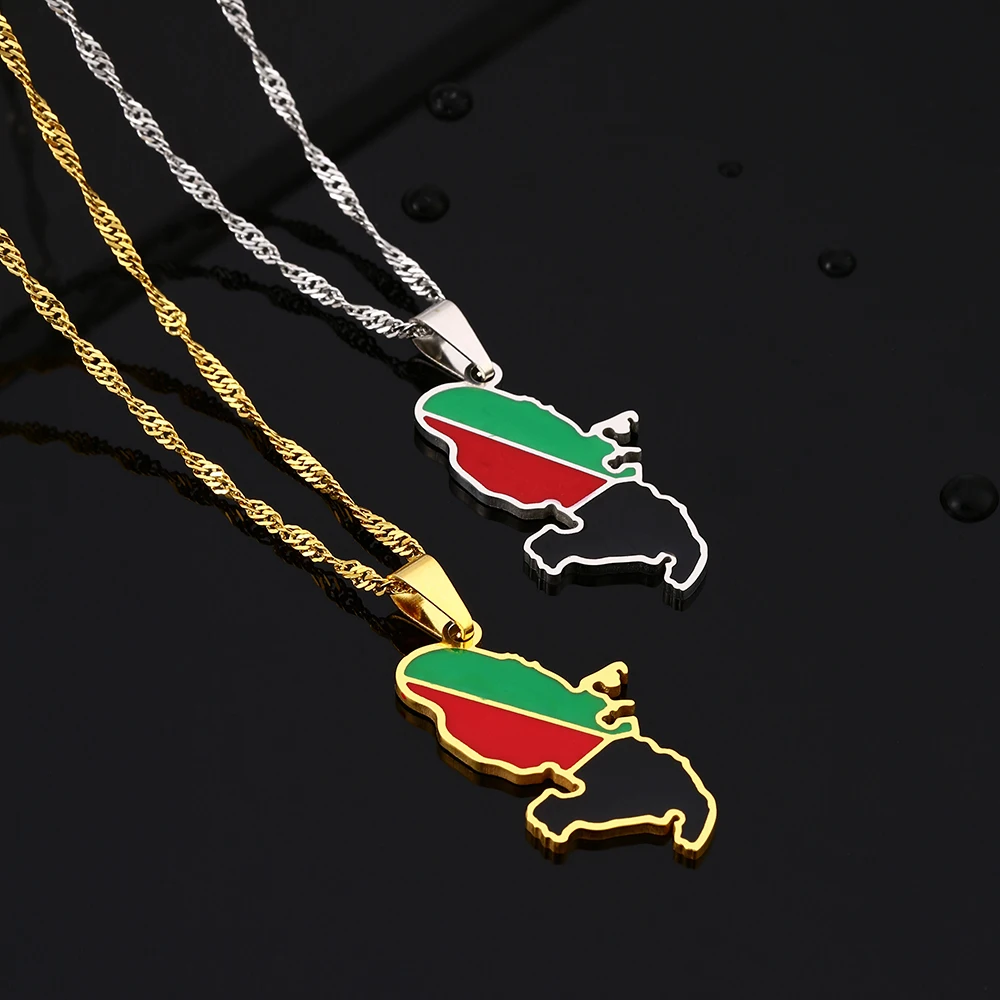 New Enamel Drop Oil Martinique Map Flag Pendant Necklace For Women France Stainless Steel Jewelry Ethnic Party Birthday Gifts