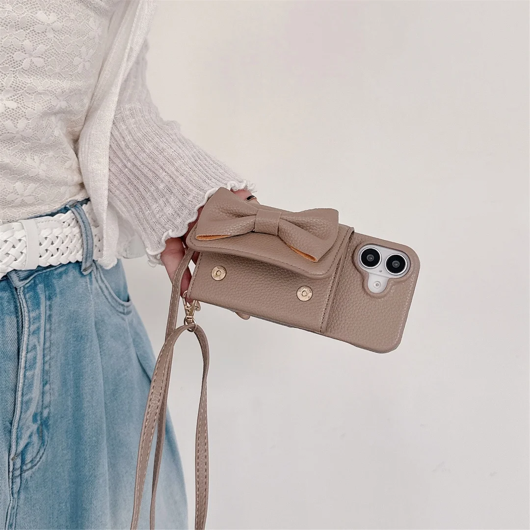 

For iPhone 17 Air 17 Pro Max 16 Plus 16E Case Protective Shell Back Cover Fashion Leather Skin Knot Texture With Lanyard