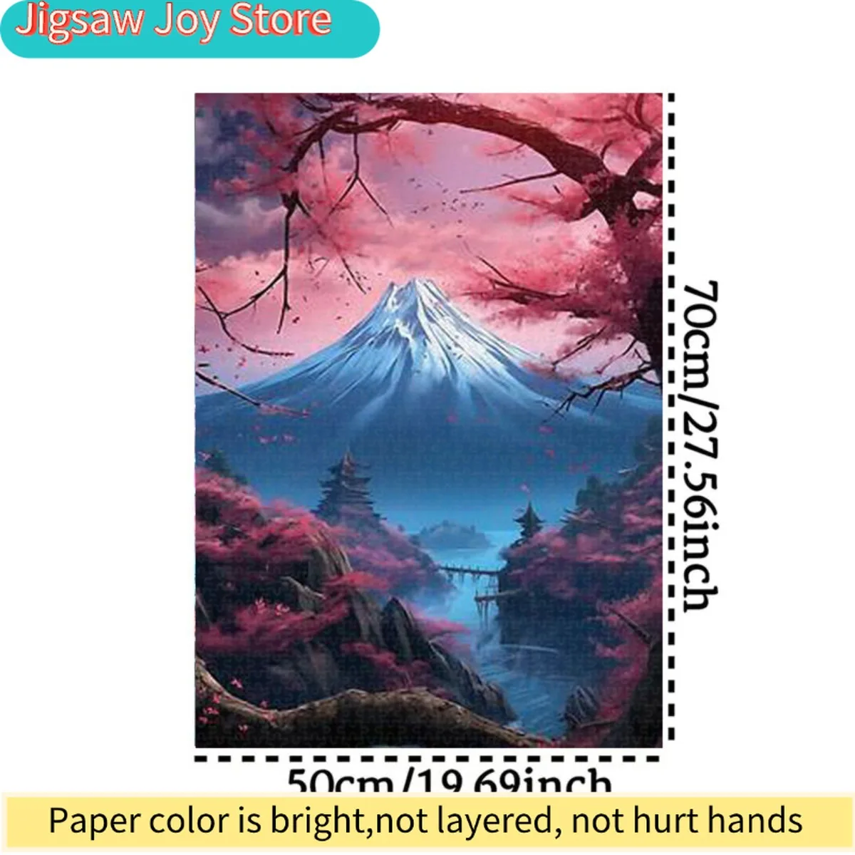 1000pcs -Inspired Mount Fuji Jigsaw Puzzle for Adults - Large 5D-Style Challenge with Pink Cherry Blossoms, Blue Sky & White W