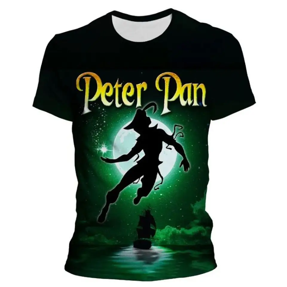 2024 Summer Men's 3D Printing Cartoon Peter Pan Casual Short sleeved Women's Children's Sports Street Large Top