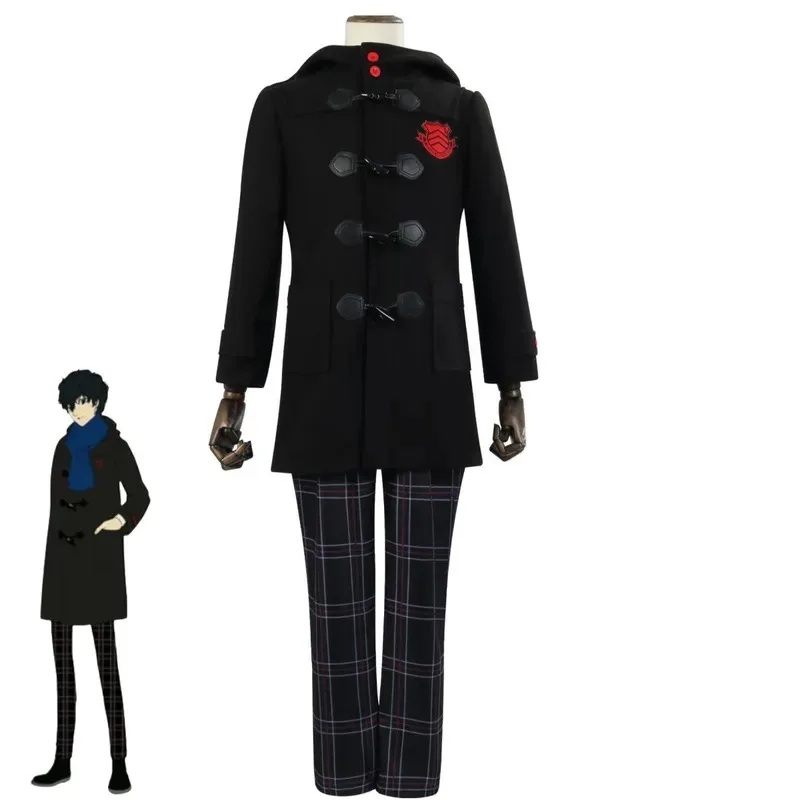Game Amamiya Ren Cosplay Costume JOKER Winter Black Hooded Loose Coat Overcoat Scarf Uniform Wig Man Christmas Suit cm;5