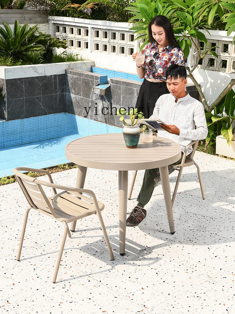 Xl Outdoor Leisure Aluminum Alloy Balcony Table and Chair Indoor Glass Carbon Steel One Table and Two Chairs