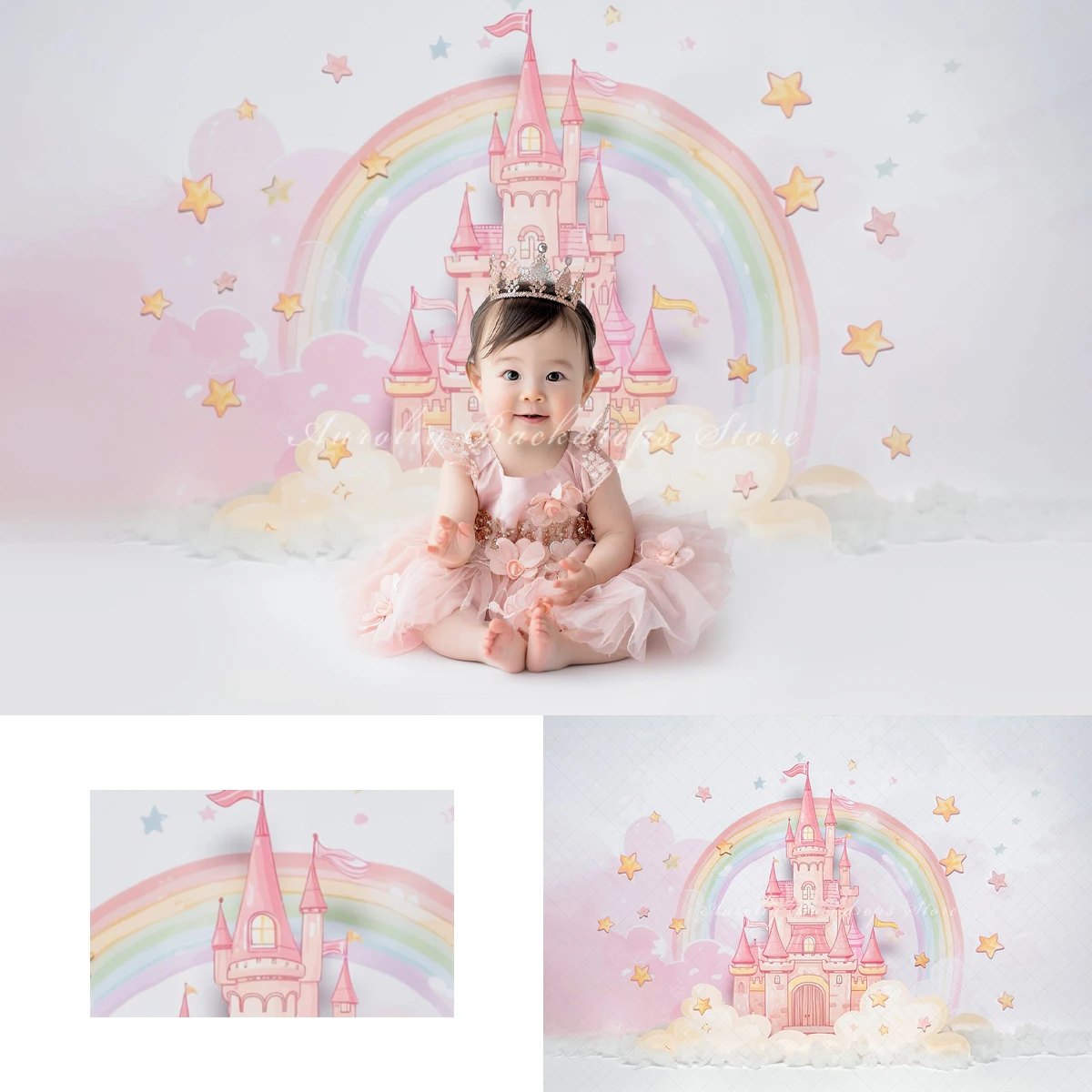 Clouds Pink Dream Castle Backgrounds Cake Smash Kids Adult Photography Props Child Baby Princess Theme Decors Photo Backdrops