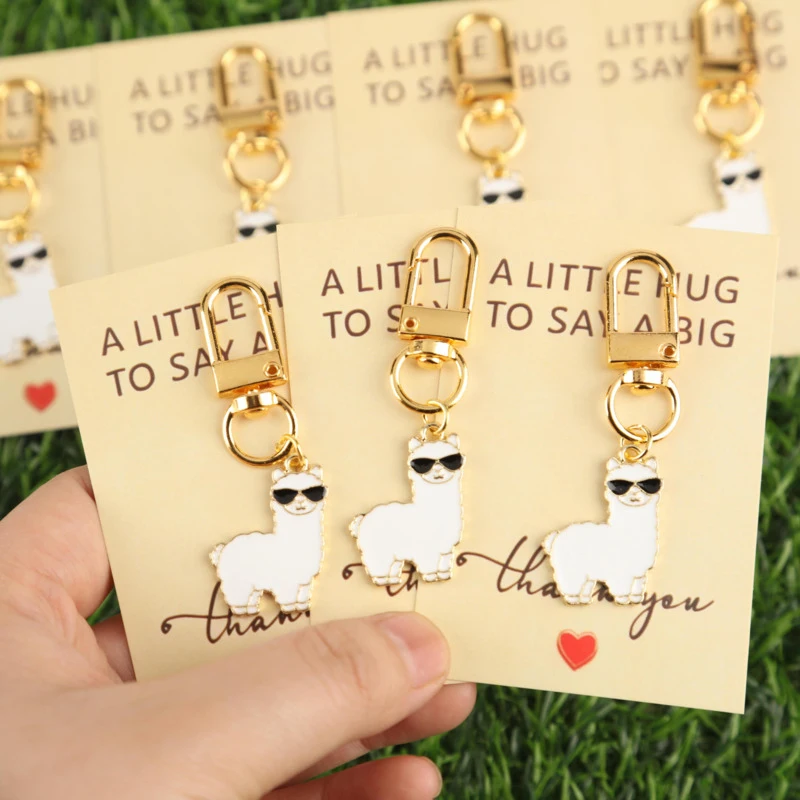 A gift for him 4/8Pieces Cute Alpaca Thank You Keychain，Includes gift card，Suitable for Teacher's Day，Graduation season，End of s