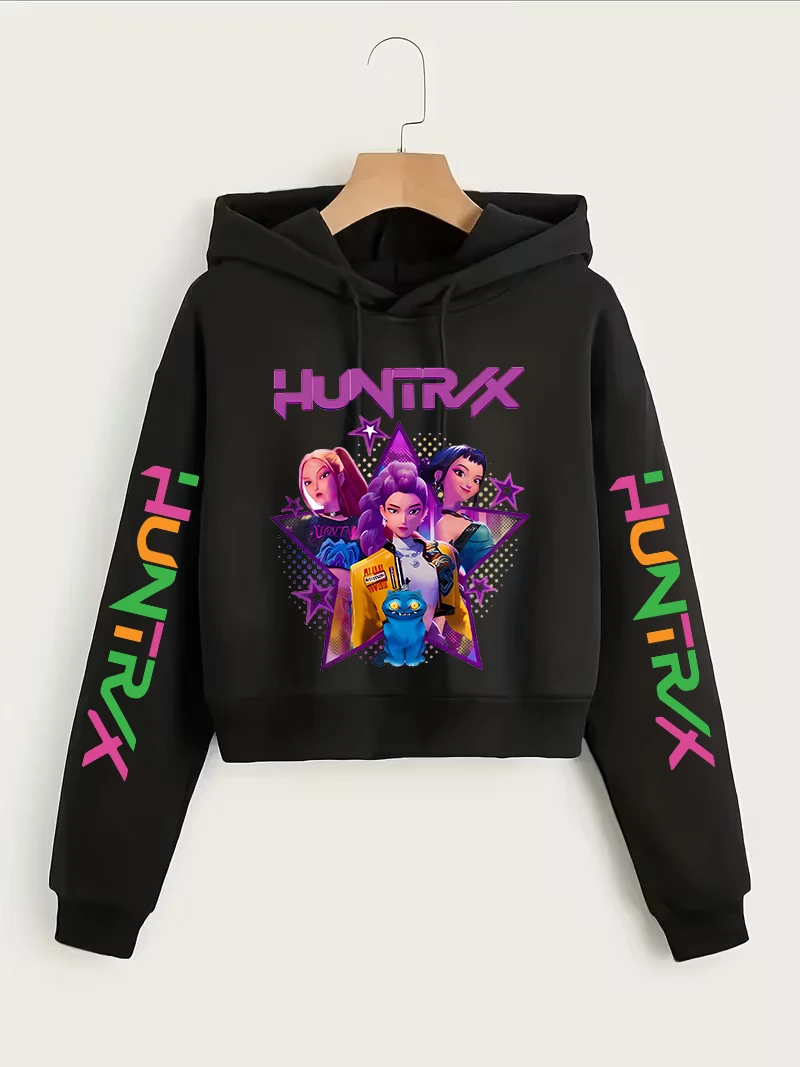 Sweat-shirt court Huntrix Kpop chasseurs de démons printemps automne hiver dessin animé haut court à capuche mode vêtements de Style décontracté