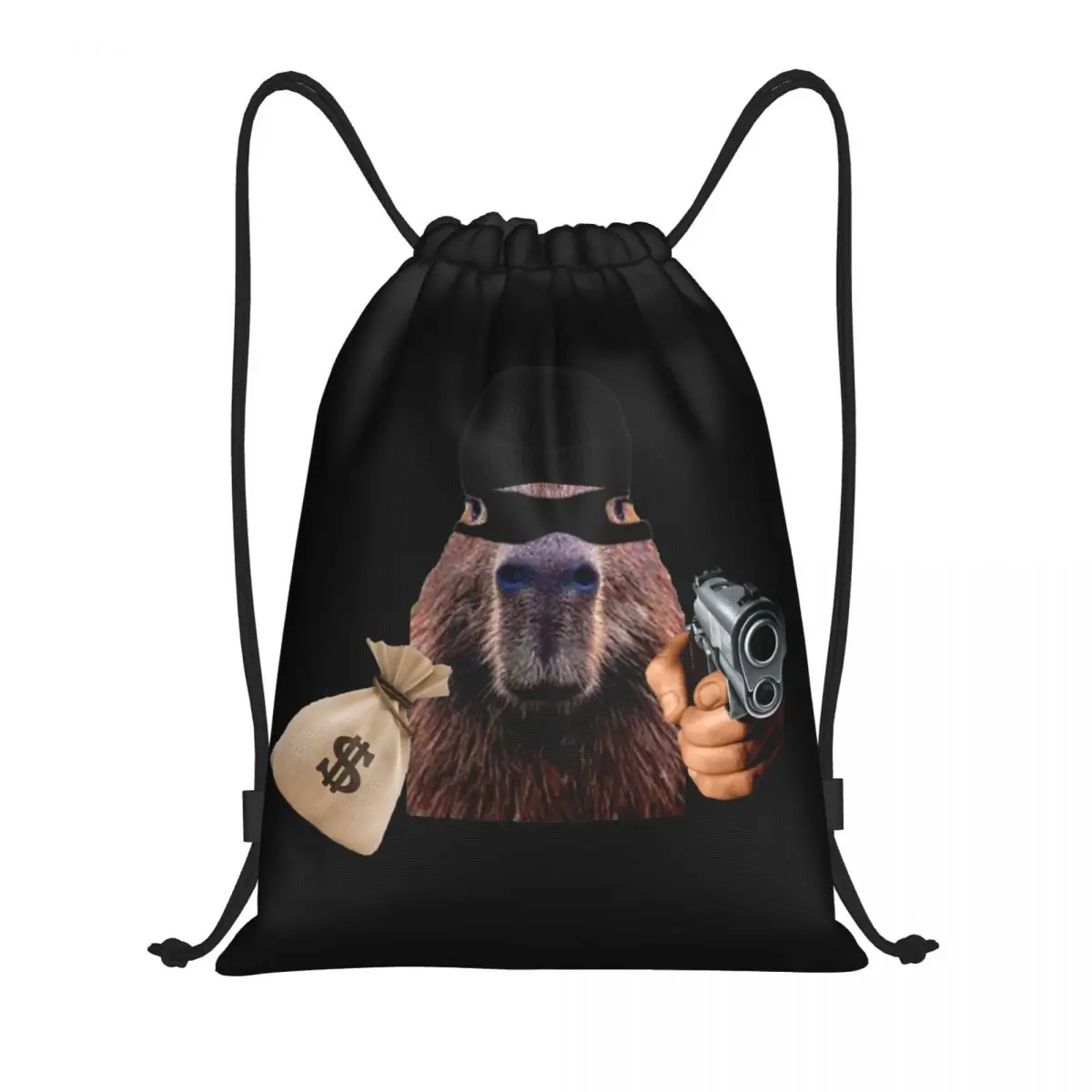 Custom Funny Capybara Robber Drawstring Bags for Training Yoga Backpacks Men Women Sports Gym Sackpack