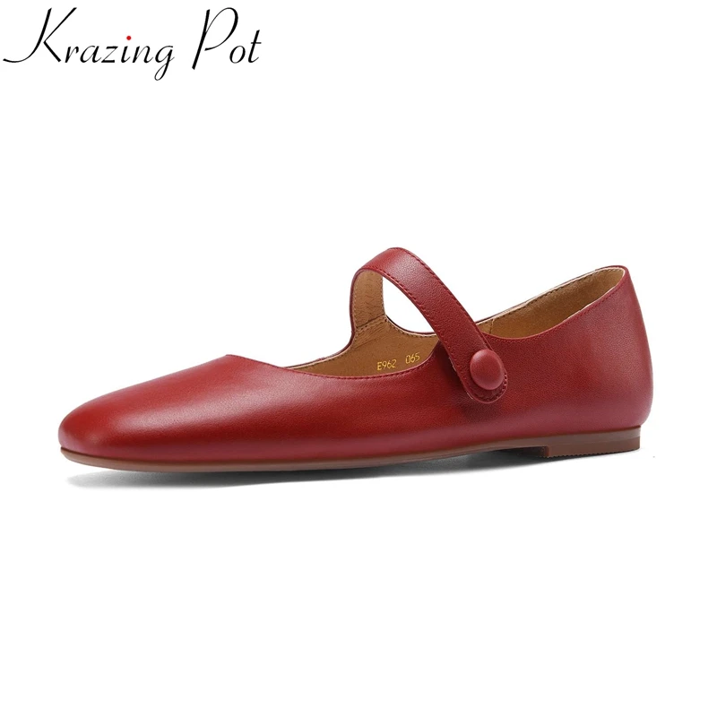 Krazing Pot 2024 Ins Nieuwe Aankomst Mary Janes Echt Lederen Ronde Neus Vrouwen Flats Beauty Lady Ondiepe Dating Sweet Lenteschoenen