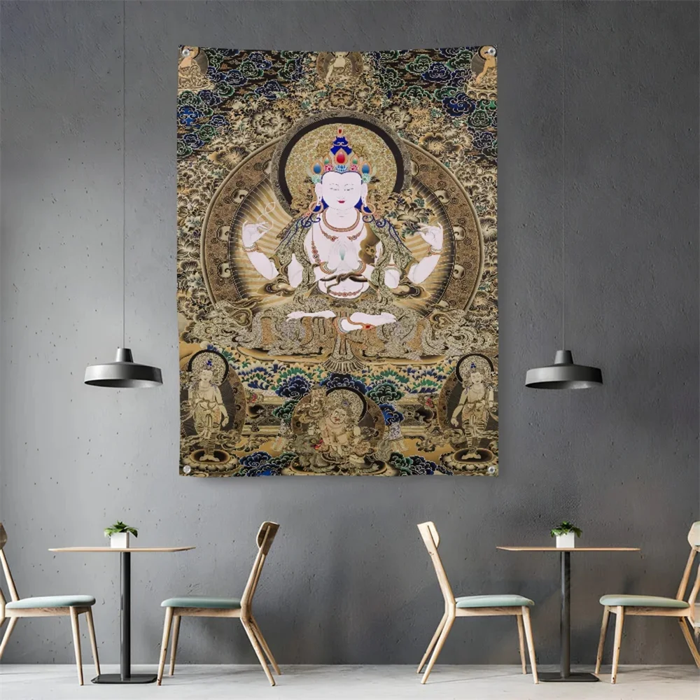 Tibetan Thangka Avalokiteshvara Wall Tapestry Buddha Decor Mandala Poster Wall Hanging Spiritual Meditation Room Yoga Altar Gift