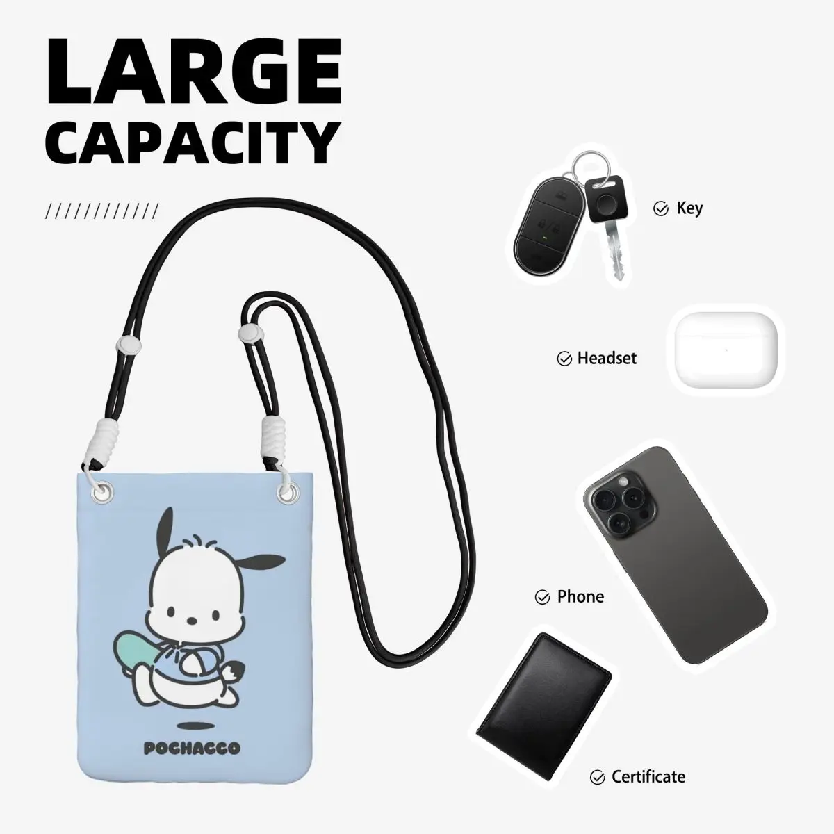 Custom Pochacco Carry A Mobile Phone Bag Diagonally Women Men Casual Cute Dog Mobile Phone Bag for Running Phone Money Pouch
