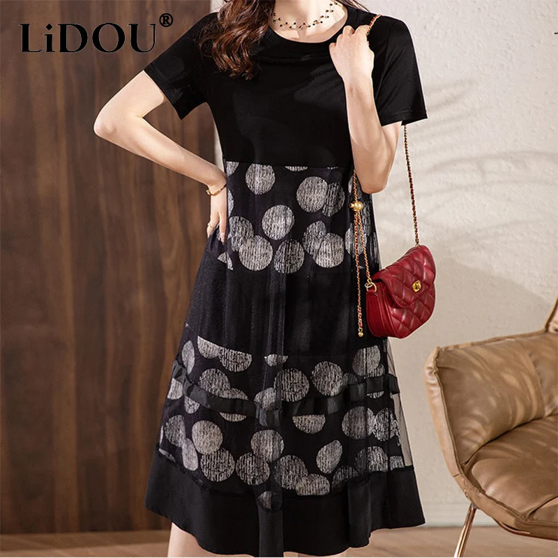 

2023 Summer Oversized Printing Patchwork Loose Casual Robe Femme O Neck Short Sleeve Dress Women Comfortable Vestidos De Fiesta