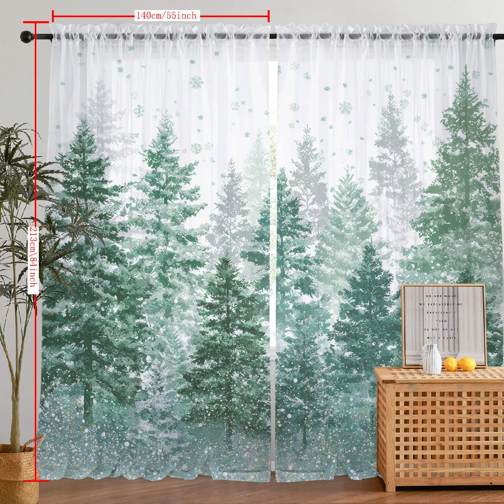 2Pcs Tender Green Cedar Forest Print Home Decoration Window Screens Suitable For Coffee Shops, Restaurants, Bedrooms