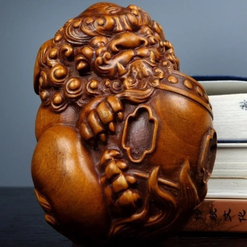 Hand Carved Wood Lion holding ball Statue Figurine Desktop Ornaments Home Decoration Crafts Tea Pet Decor