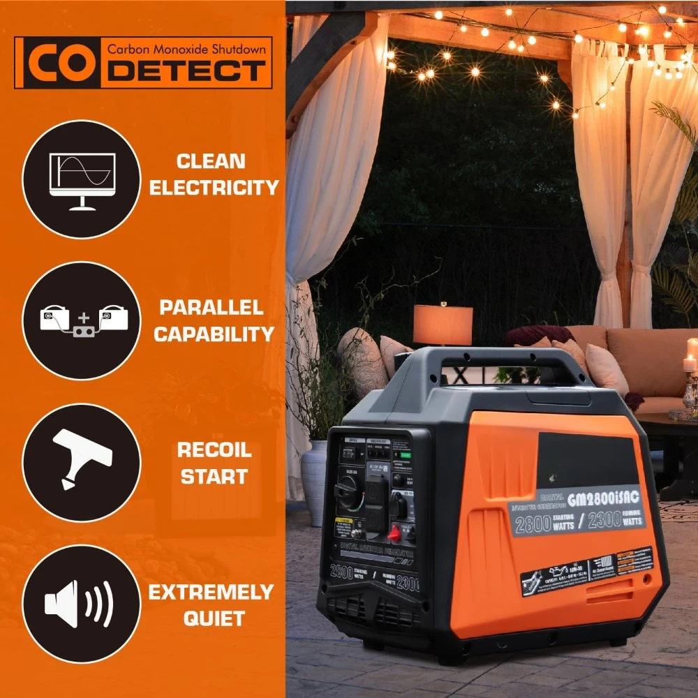 Portable Generator, 2800W ultra-quiet gas engine,with CO Sensor and Parallel Capability, Ideal for camping outdoor