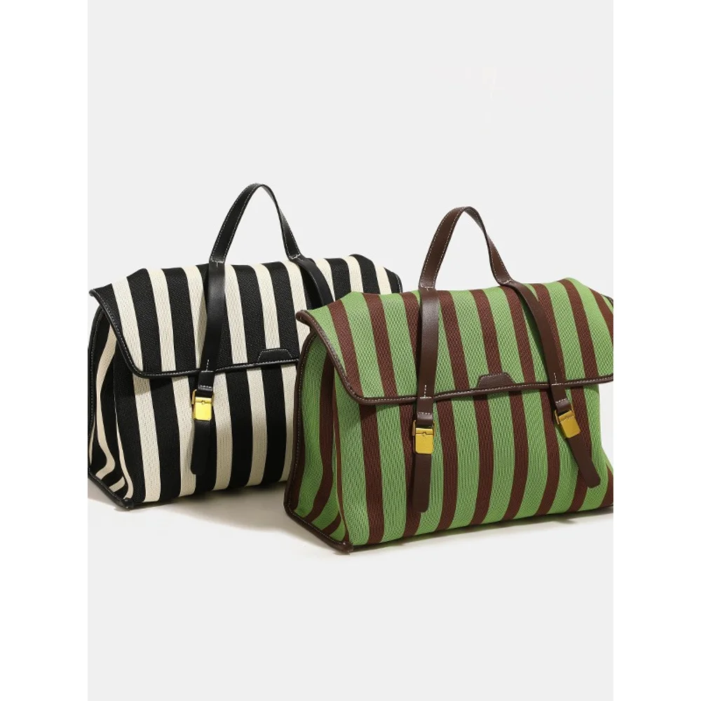 

Multi functional briefcase, denim canvas striped backpack, large capacity commuting high-end handbag, crossbody travel bag