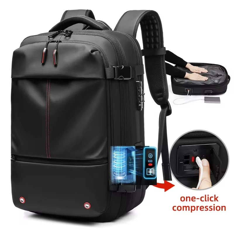 

60l Men Travel Backpack One Click Start Pump Vacuum Compression Laptop Backpack Multi-functional Waterproof Business Rucksack
