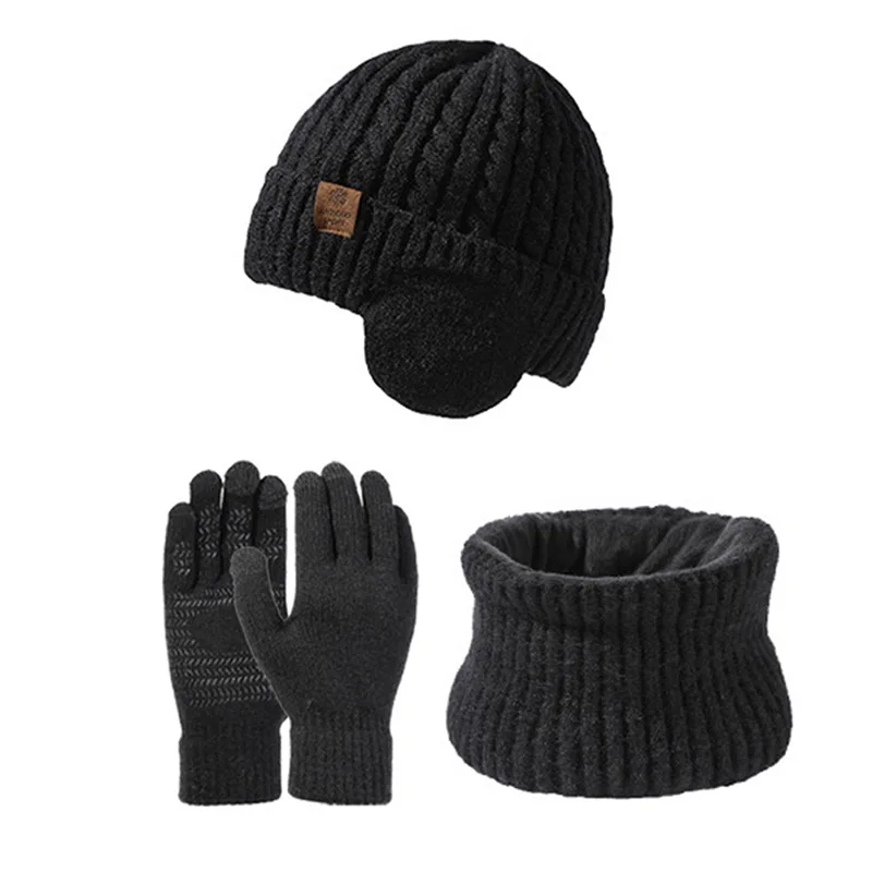 Ensemble bonnet et écharpe en tricot pour hommes et femmes, cache-cou, gants à écran tactile, bonnet tête de mort doublé Smile, hiver, 3 pièces