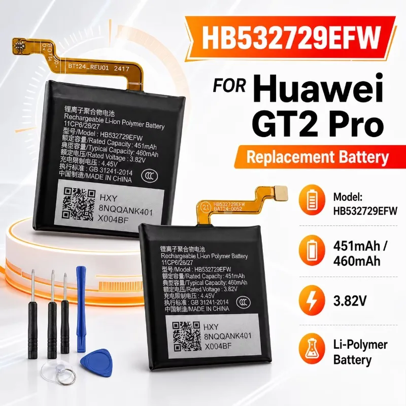HB532729ECW Smart Watch Replacement Battery for Huawei Watch 3/GT2 Pro High Capacity Batteries Persistent Standby