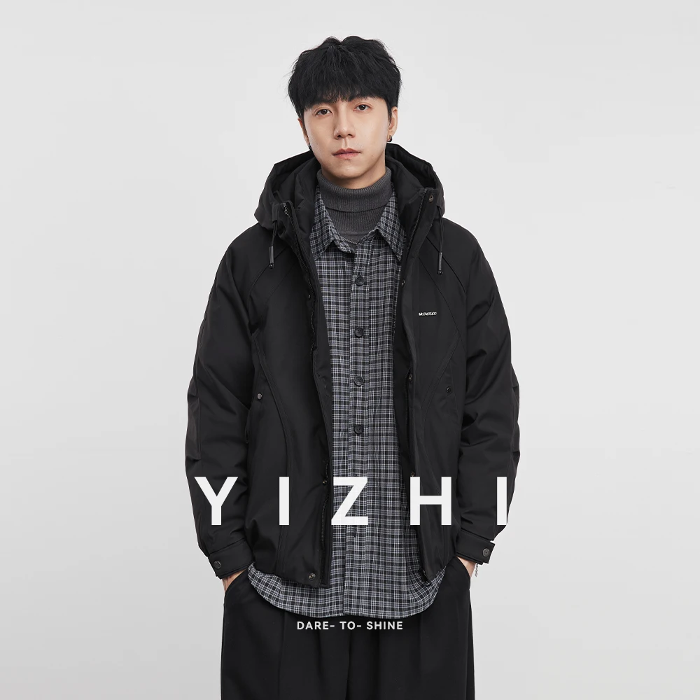 

Men's Casual Full - Zip Hooded Jacket Black Windproof and Warm Long Sleeve Outerwear Fashion Winter Daily Wear Top