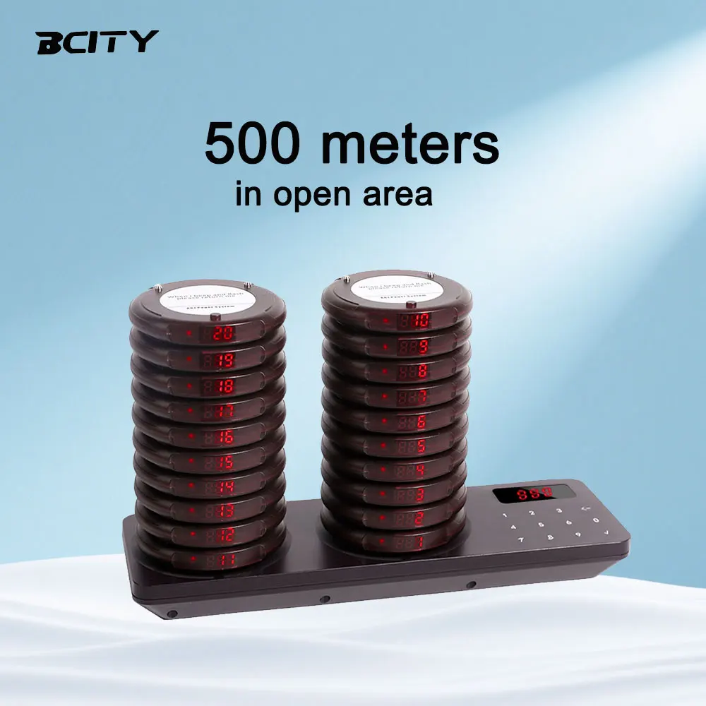 BCITY Wireless Food Paging System with 20 Receivers to Elevate Service Quality Dual Charging Base