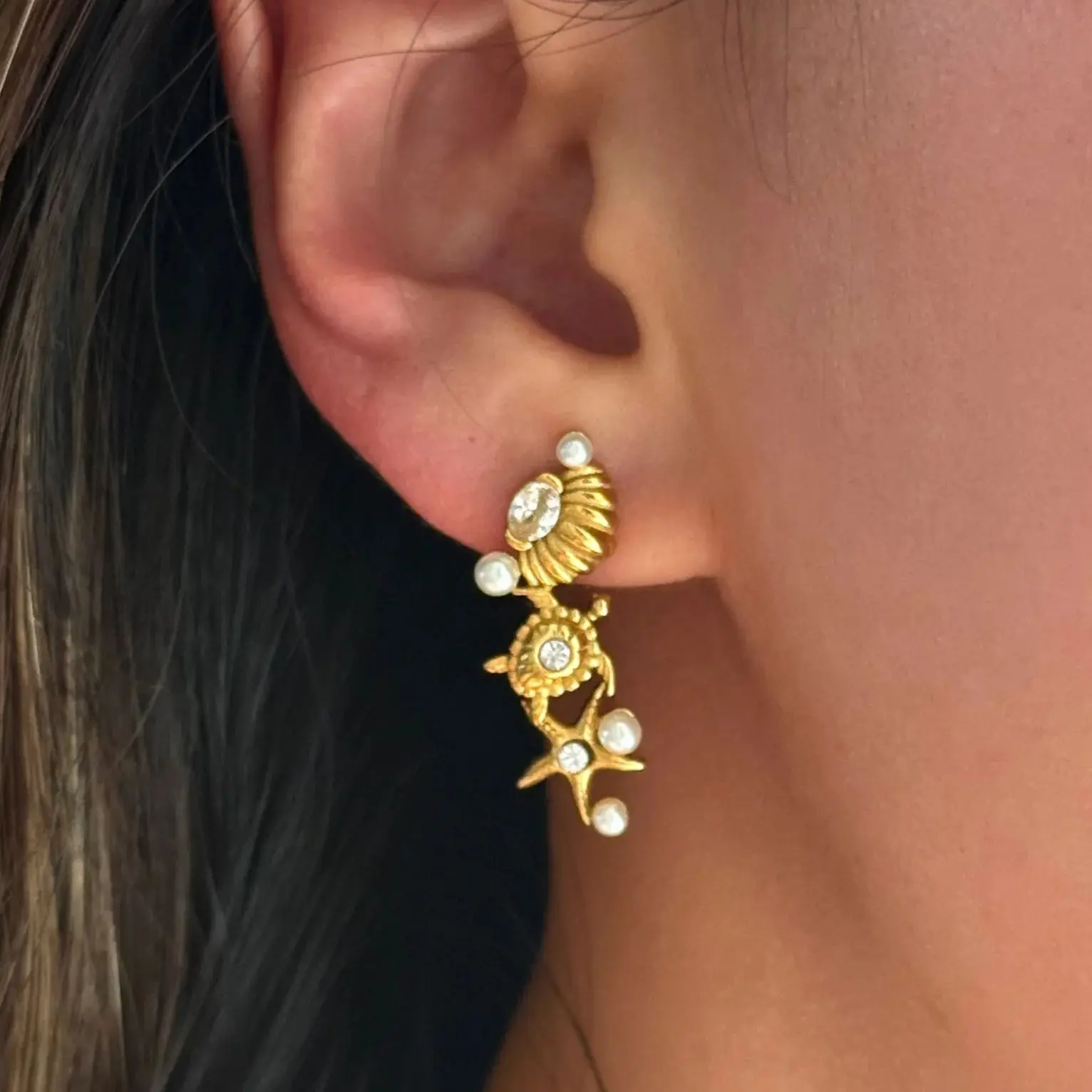 الفولاذ المقاوم للصدأ تقليد اللؤلؤ البحر نجم البحر قرط الاذن المرصع للنساء الصيف نمط أقراط مجوهرات اكسسوارات #1