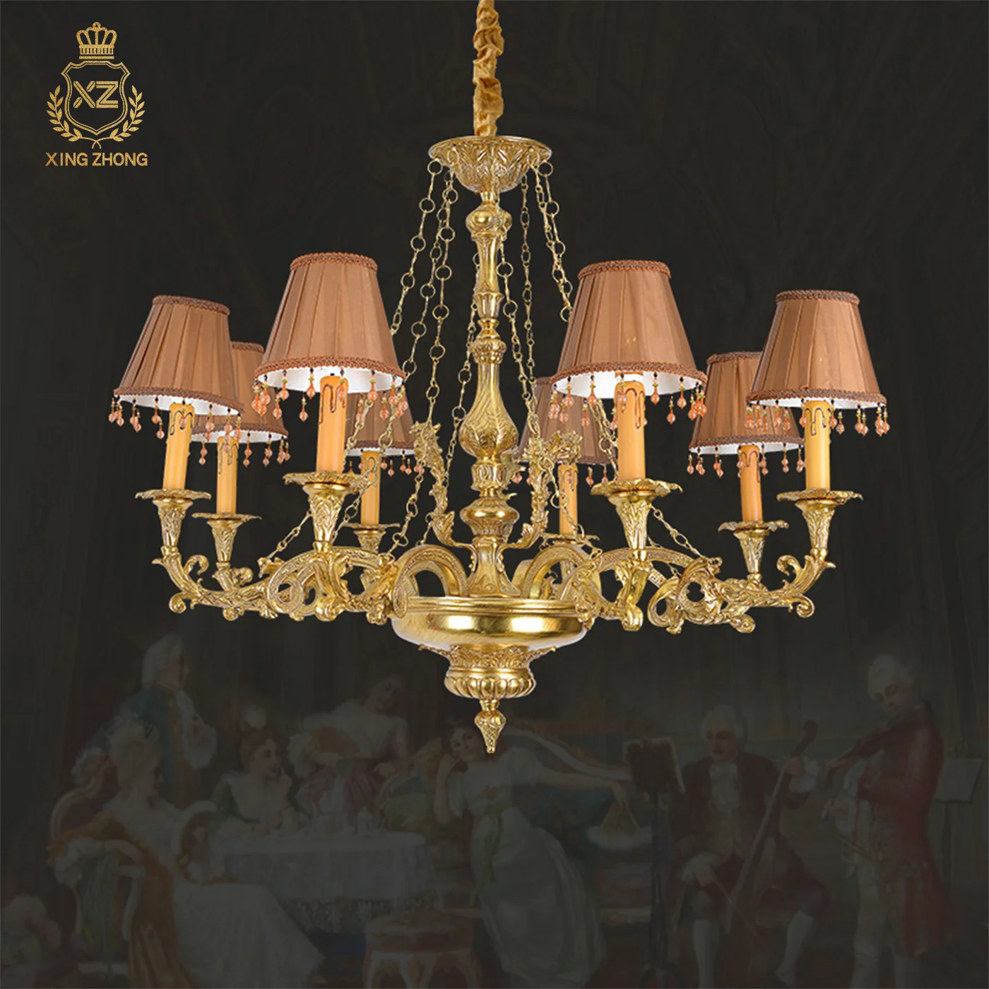 French Classic Design Living Room Dining Room Copper Chandelier Bedroom Apartment Art Cloth Pendant Lamp