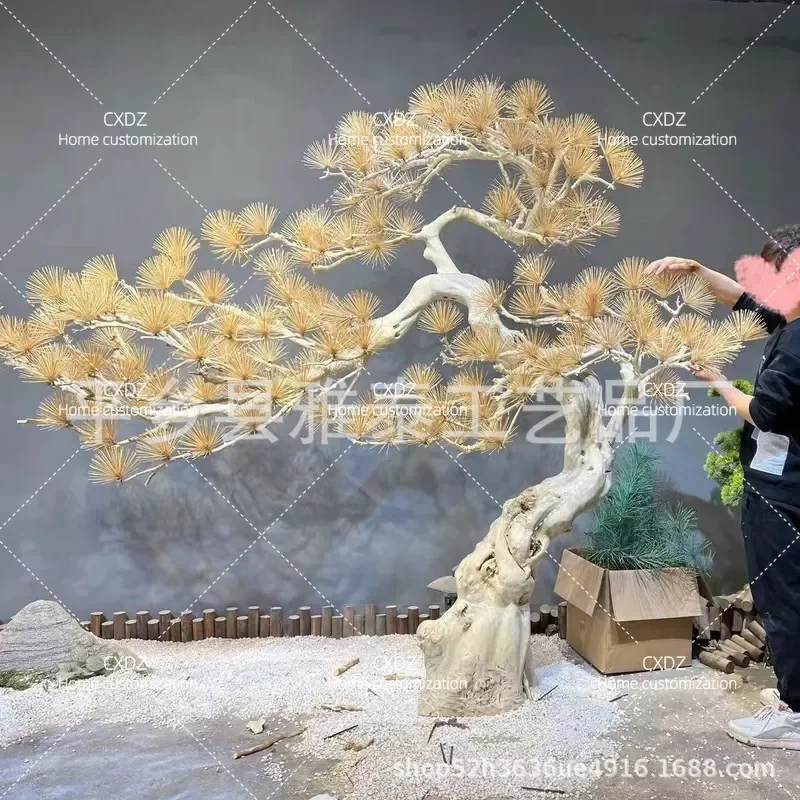 Simulation Welcome Pine Tree Luo Hansong Fiberglass Root Carving Decorative Landscaping Fake Cedar Ornament for Garden Yard
