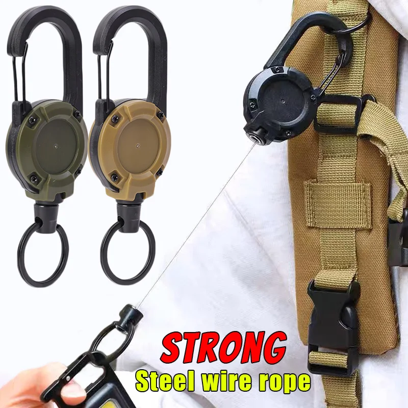 Heavy Duty Retractable Pull Reel Carabiner Key Chains Strong Steel Wire Rope Buckle Spring Key Ring Outdoor Sporty Keychain Tool