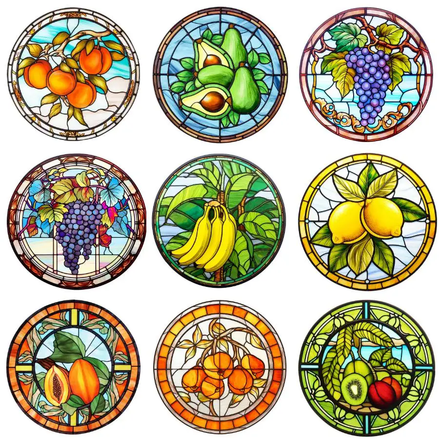 Round Metal Signs for Bar Kitchen, Bohemian Wall Decor, Grapes, Fruits, Fruits, Hami Melon, Orange, Pomegranate, Art Poster